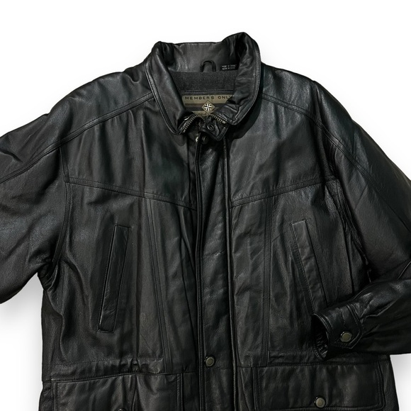 Members Only Leather Coat Long Black Mens Medium Vintage 90s - Picture 3 of 13